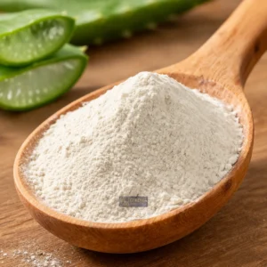 Aloevera powder in a Wooden spoon