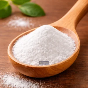 Aspartame powder in a Wooden spoon