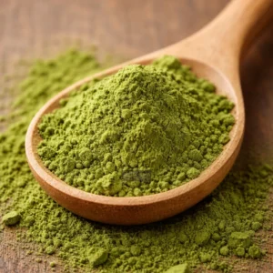 Barley Grass in a wooden spoon