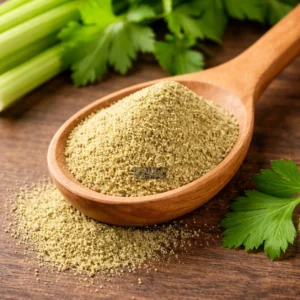 Celery powder on rustic wood
