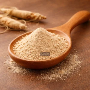 Ginseng powder on wooden spoon