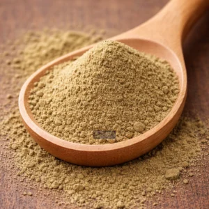 Guyabano Powder in a wooden spoon