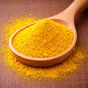 Lake Tartrazine #5 Vibrant yellow powder in wooden spoon
