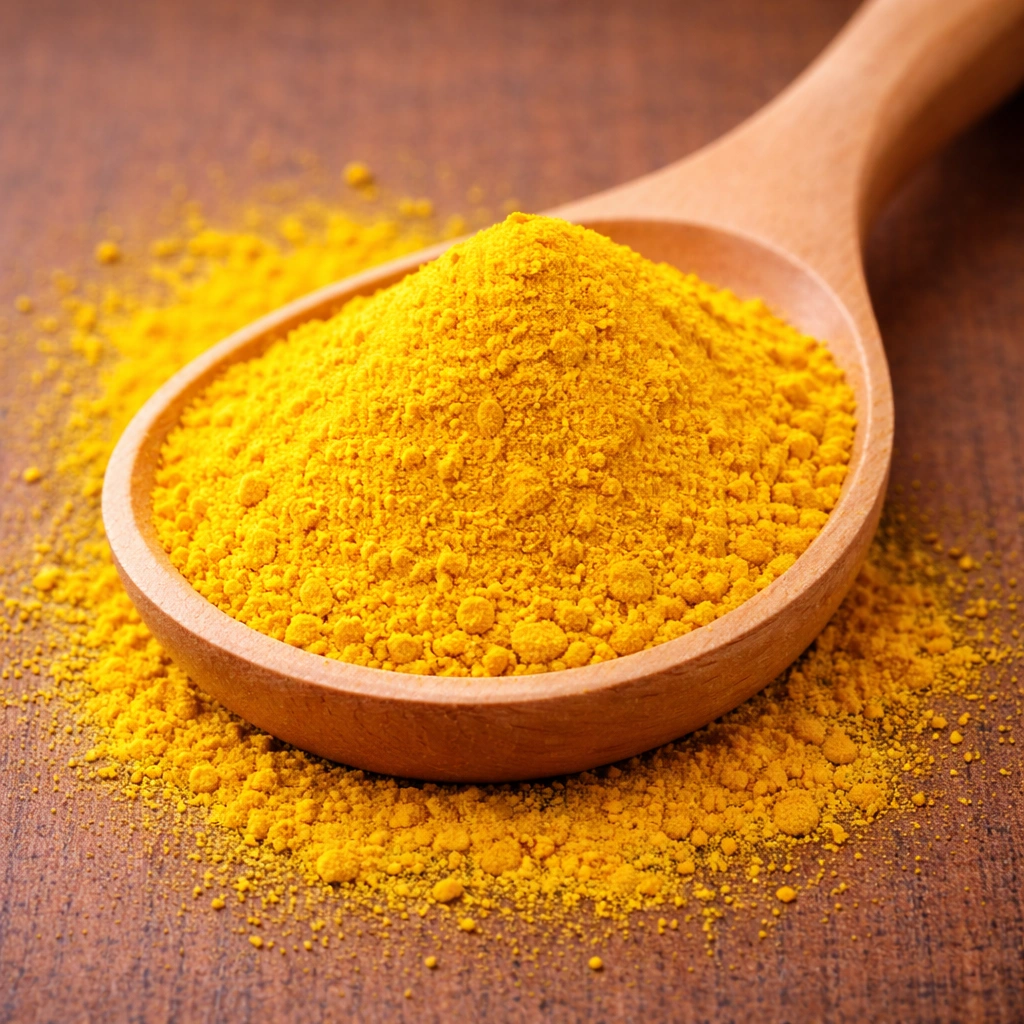 Lake Tartrazine #5 Vibrant yellow powder in wooden spoon