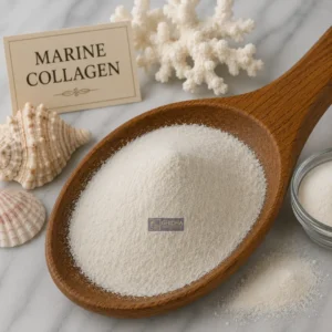 Marine Collagen in a wooden Spoon