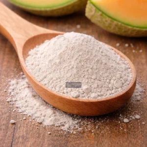 Melon powder on rustic wooden table