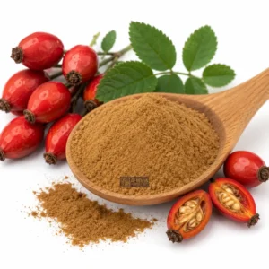 Rosehip Powder in a Wooden Spoon