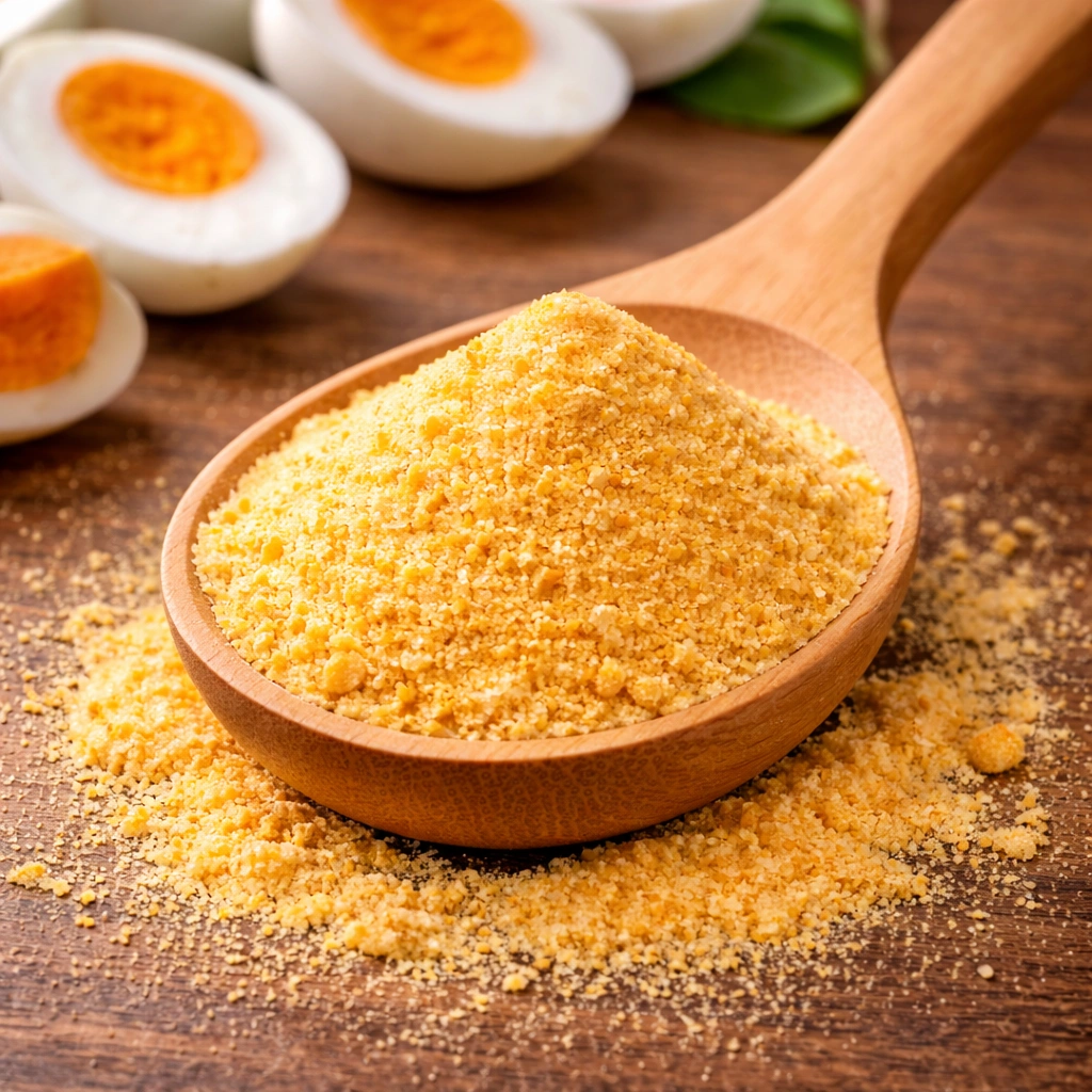 Salted egg powder on wooden spoon