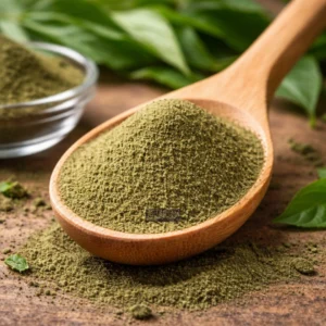 Serpentina powder on wooden surface