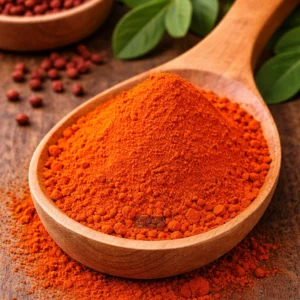 Vibrant annatto powder on wood