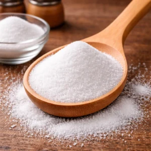 Wooden spoon with refine salt crystals