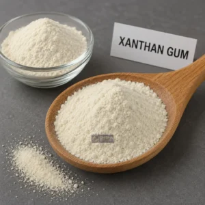 xanthan gum in a wooden spoon