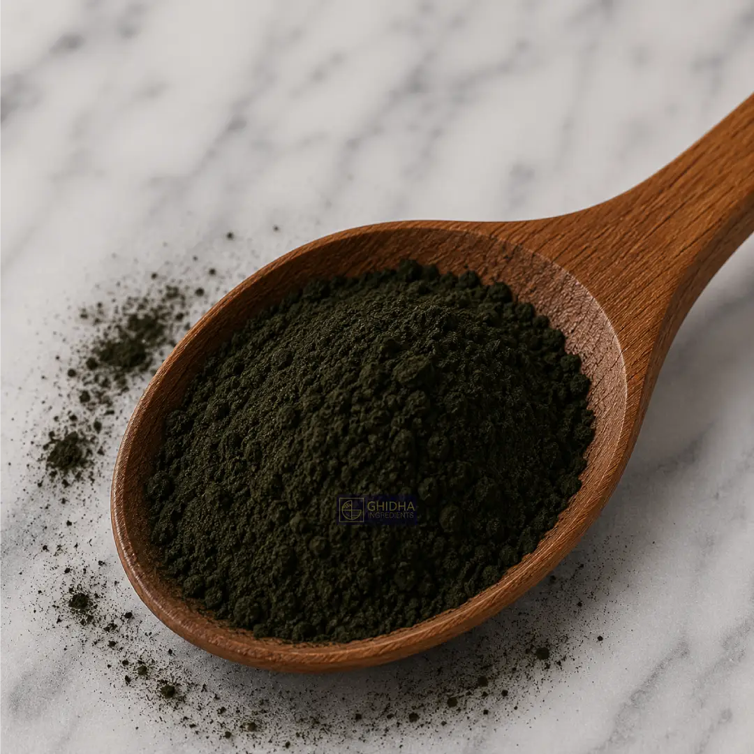 Chlorella Powder With Wooden Spoon