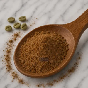 Green Coffee Extract Powder With Wooden Spoon