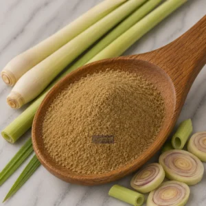 Lemongrass powder with wooden spoon